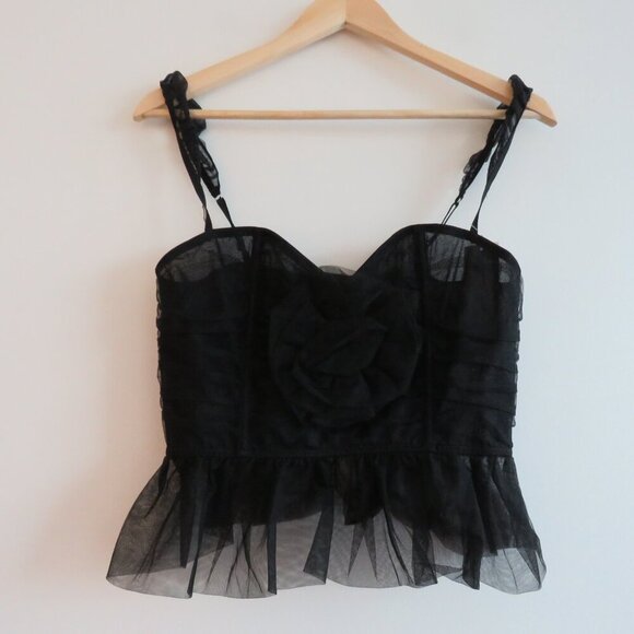 URBAN OUTFITTERS OUT FROM UNDER Rosabelle Tulle Rose Corset Black Whimsigoth NWT - Picture 2 of 14